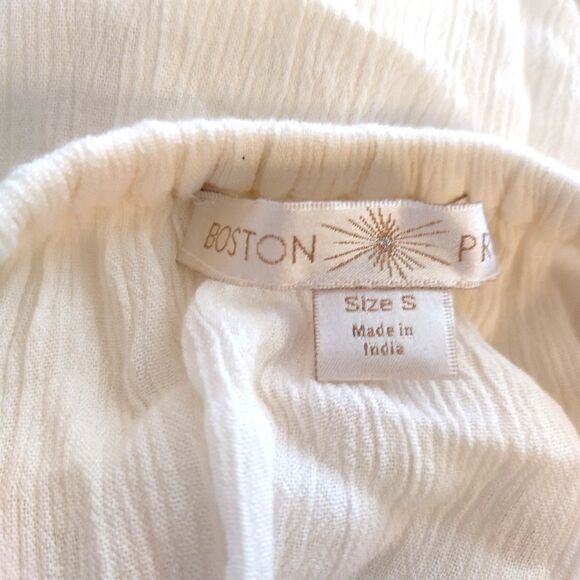 Boston Proper Spanish Boho Off Shoulder Top Off White Crepe S Flowy Artsy Cowrie - Picture 4 of 7